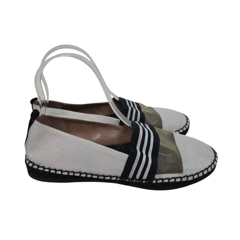 ZAC Zac Posen Vida Shoes Womens 7.5 White Stripe Mesh Espadrille Slip On Flats